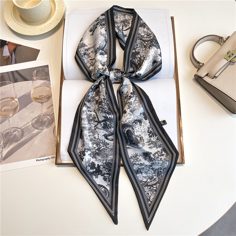 Ascot Neck Scarf - Selendang Panjang Mewah, Ikat Rambut Tipis,