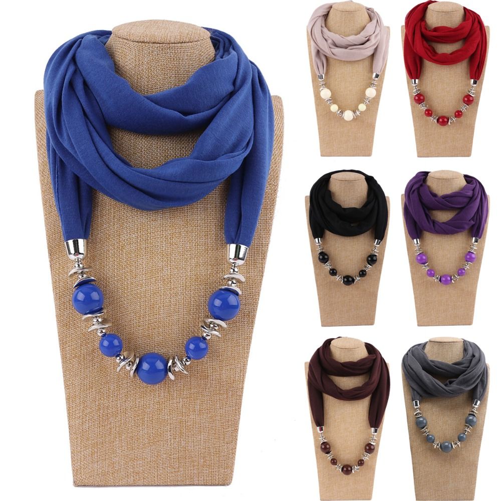 Infinity Scarf Knit - Selendang Chiffon Fashion Warna Solid Berhias