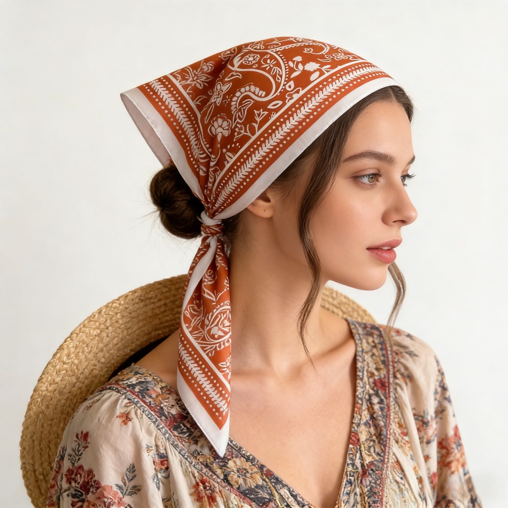 Scarf Silk Square - 1Pc syal sutra motif kacang mete,