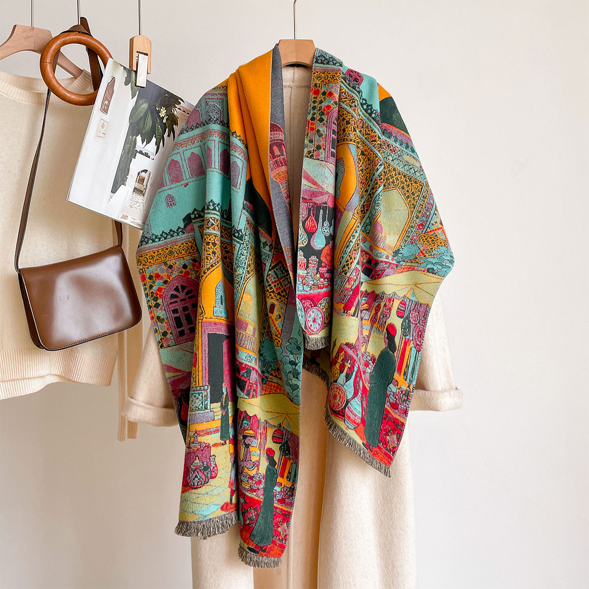 Pashmina Wrap Large - Syal Wanita Imitasi Kasmir, Kerudung Reversible,