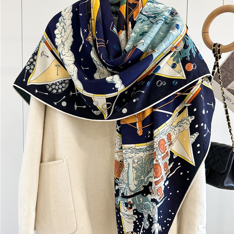 Woven Scarf Blanket - Syal selimut wol mewah wanita, selendang