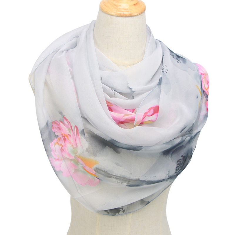 Syal Sutra Motif Bunga Sifon P - Face Scarf Mask ulasan dan harga